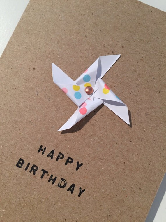 Origami Pinwheel Birthday Greeting Card Custom Stamp by elystudio
