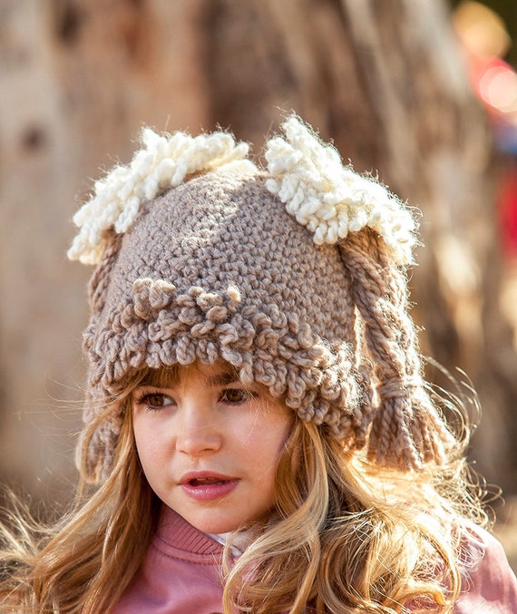 Crochet childrens beanie with pigtails maiden cap by grannypattern