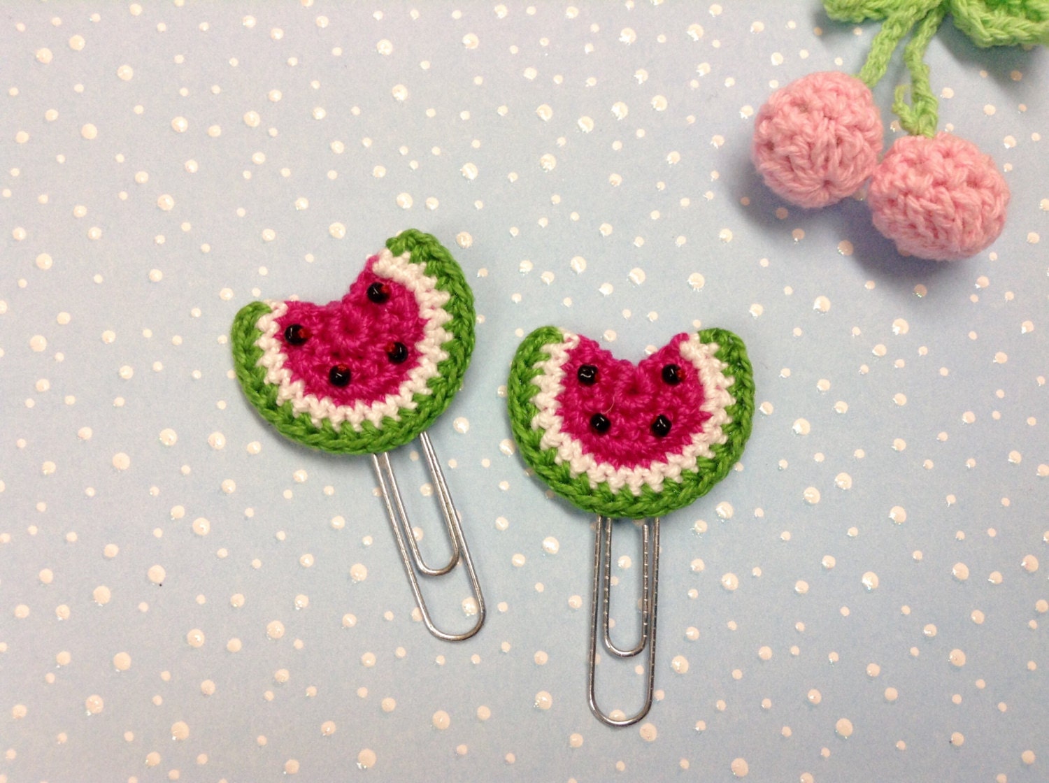 Set of 2 Crochet Watermelon Paper Clips Perfect by CraftyGirlsX2