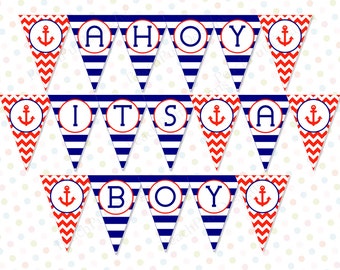 Ahoy its a boy banner (INSTANT DOWNLOAD) - Ahoy its a boy printables - Boy baby shower banner - Nautical baby shower MU006