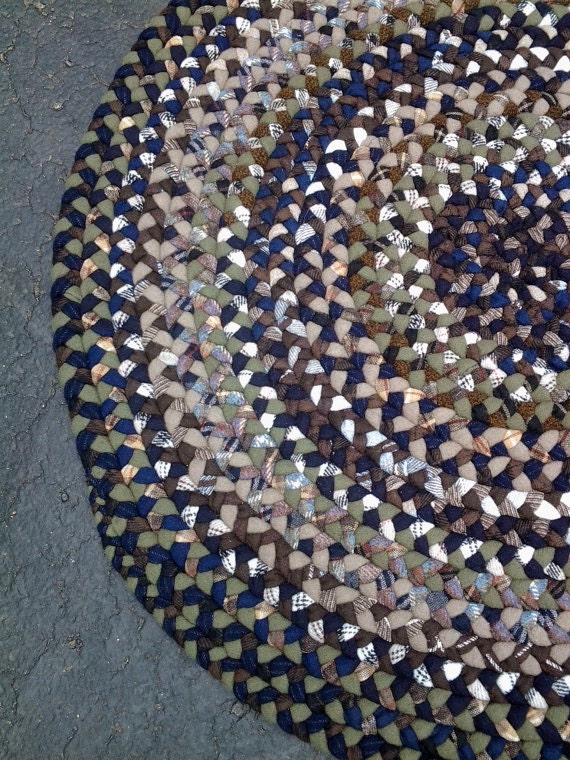 Round braided wool rug dark colors by HandmadeBraids on Etsy
