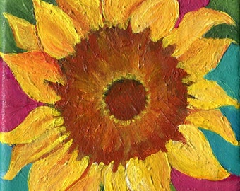 Sunflower painting, sunflower decor, sunflower canvas 4 x 4 sunflower acrylic painting canvas art, sunflower wall art, sunflower art