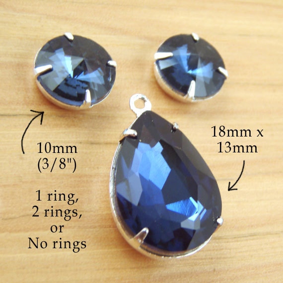 montana sapphire or navy blue glass jewel pendant and earring jewels