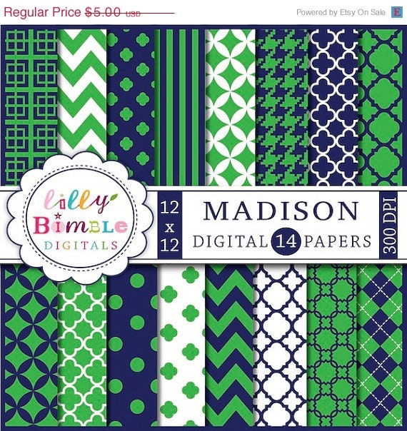 50% off Navy Blue and green digital papers preppy scrapbook papers MADISON Instant Download commercial use Il_570xn