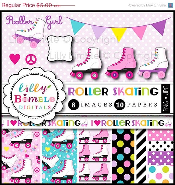 50% off Roller Skating clipart for birthday parties, invites, roller derby, skates, digital papers, printables INSTANT DOWNLOAD Il_570xn