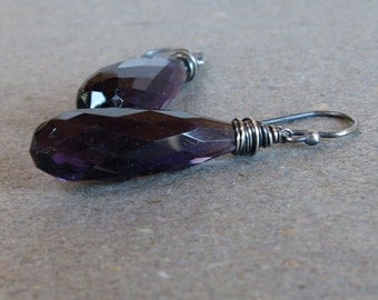 Amethyst Earrings February Birthstone Purple Long Gemstones Oxidized Sterling Silver Earrings Gift for Her