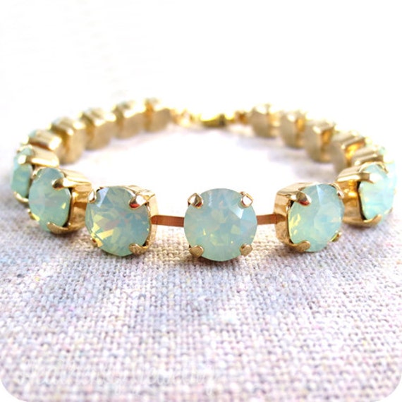 Items similar to mint opal tennis bracelet - swarovski chaton crystals ...