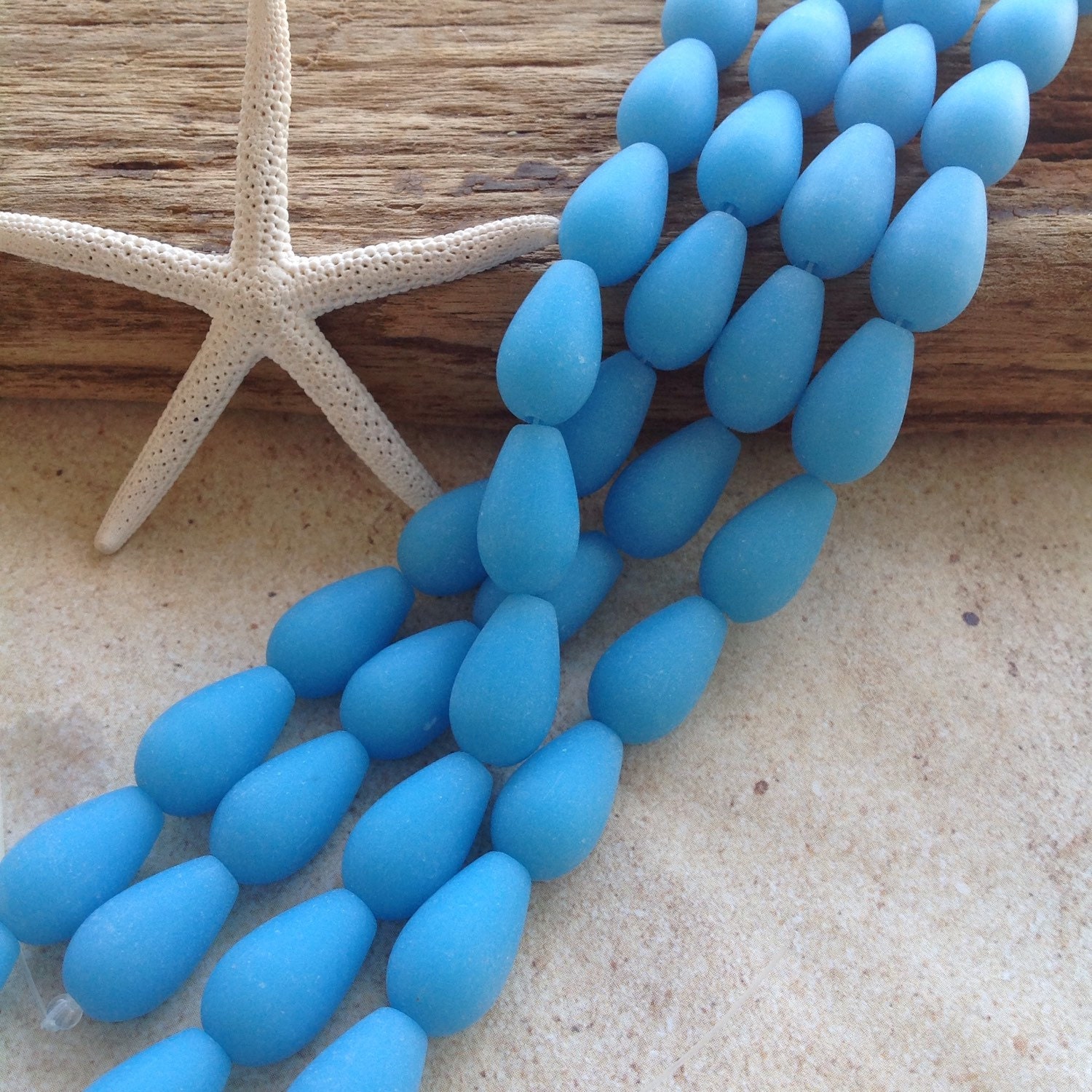 Sea Glass Beach glass Beads6 pcs beach glass Teardrop