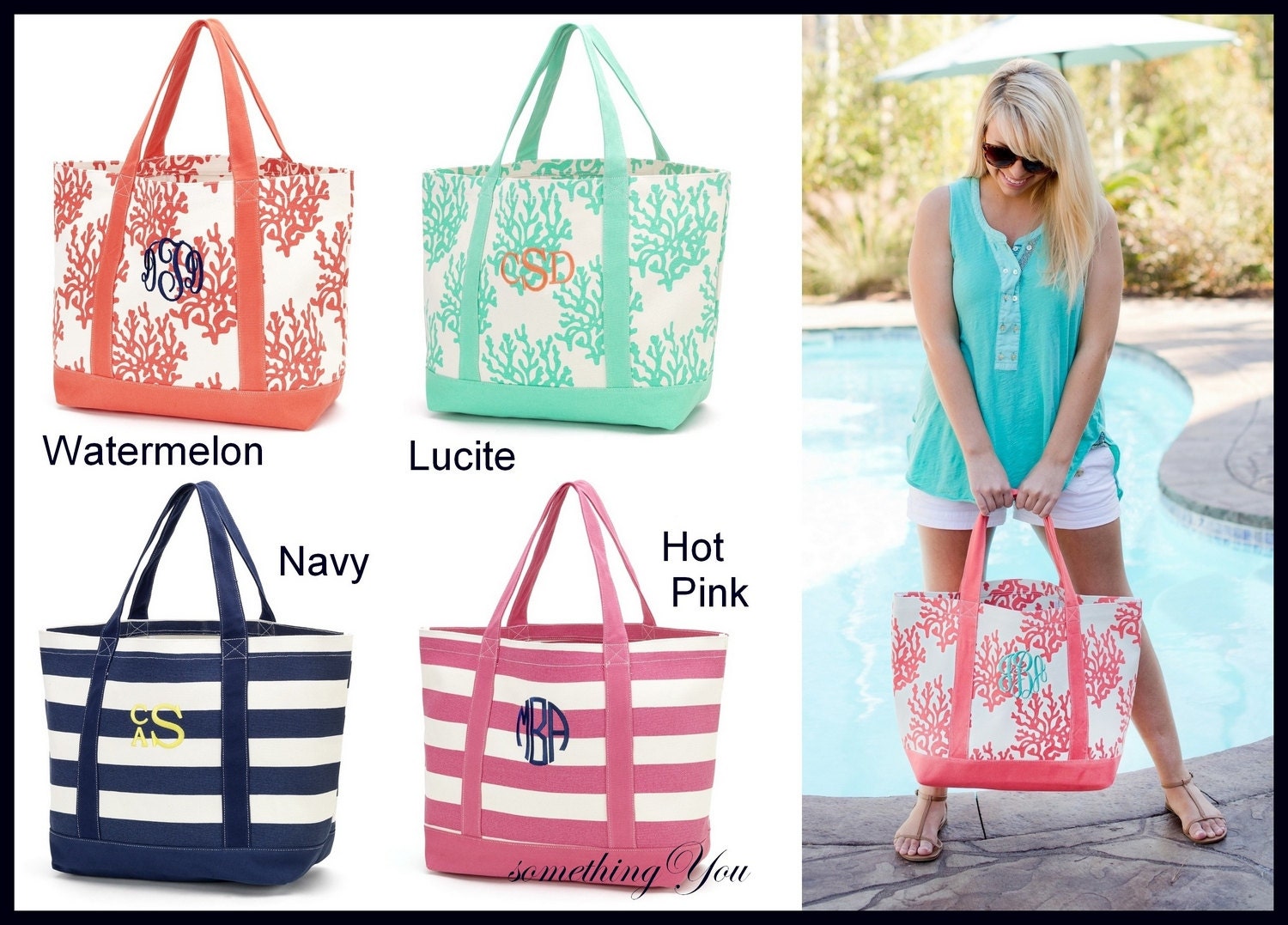 Monogrammed Canvas Tote Bag Personalized Beach Bag