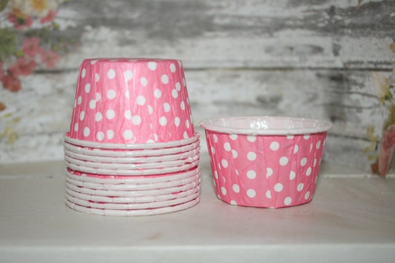 Hot Pink Nut Cups, set of 12, baking cups, polka dots, pink white, snack cups, paper cups Il_570xn