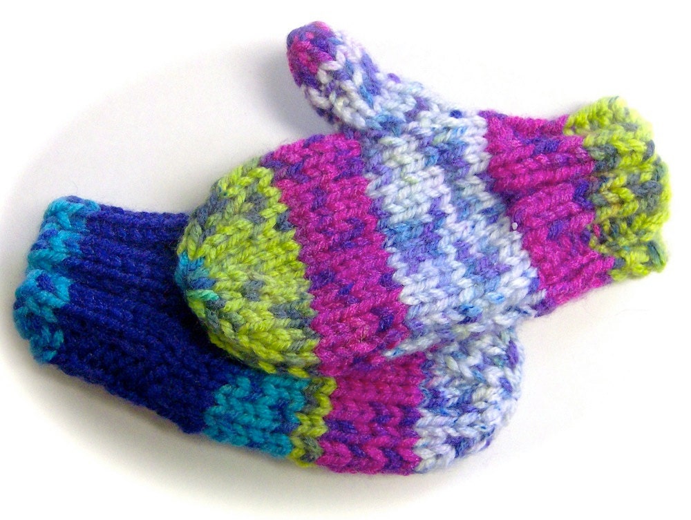 Baby's First Mittens with Thumbs Multicolors 6 to 12 by lastrose