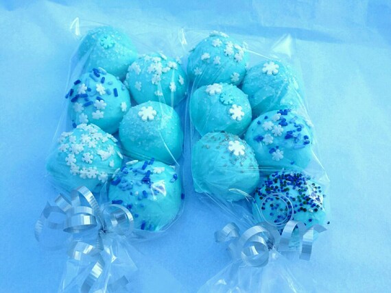 Cake Balls. Winter gift idea. Light blue cake pop. Frozen