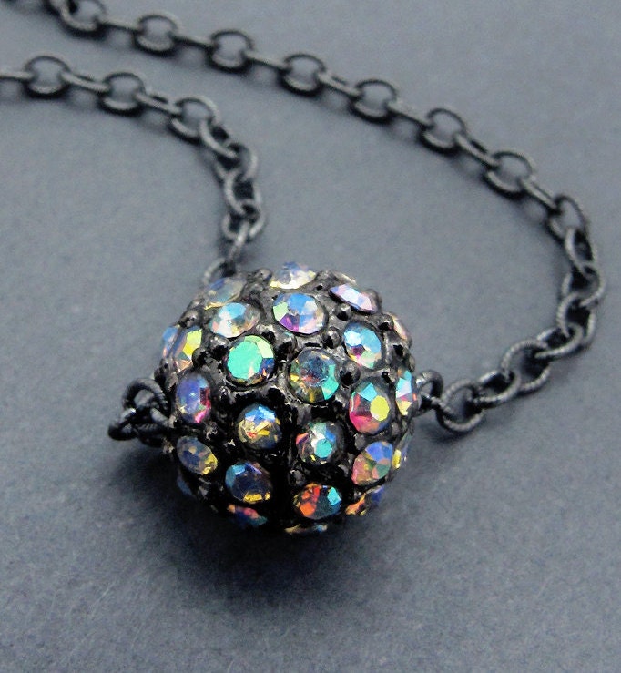 disco ball necklace pave crystal necklace AB crystal ball