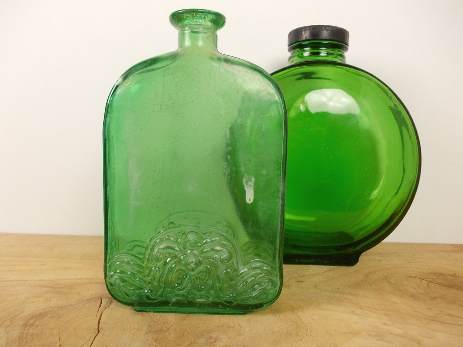 Antique Emerald Green Glass Bottles Round Sunsweet Juice 3085