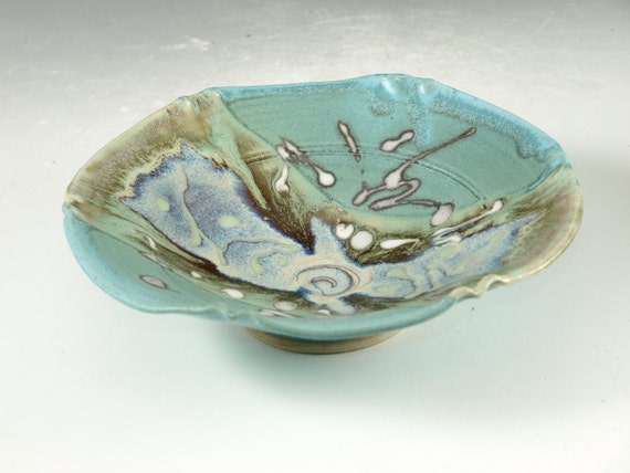 Small Ceramic Bowl fluted in turquoise handmade by Hodakapottery