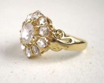 Antique Engagement Ring with Rose C ut Diamonds in 18k Gold - 1.05 ...