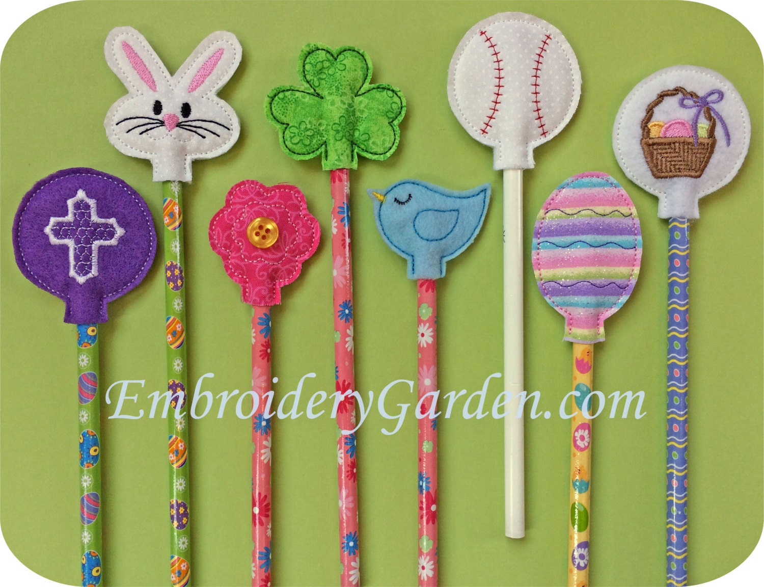 In the Hoop Easter Spring Pencil Toppers Machine Embroidery