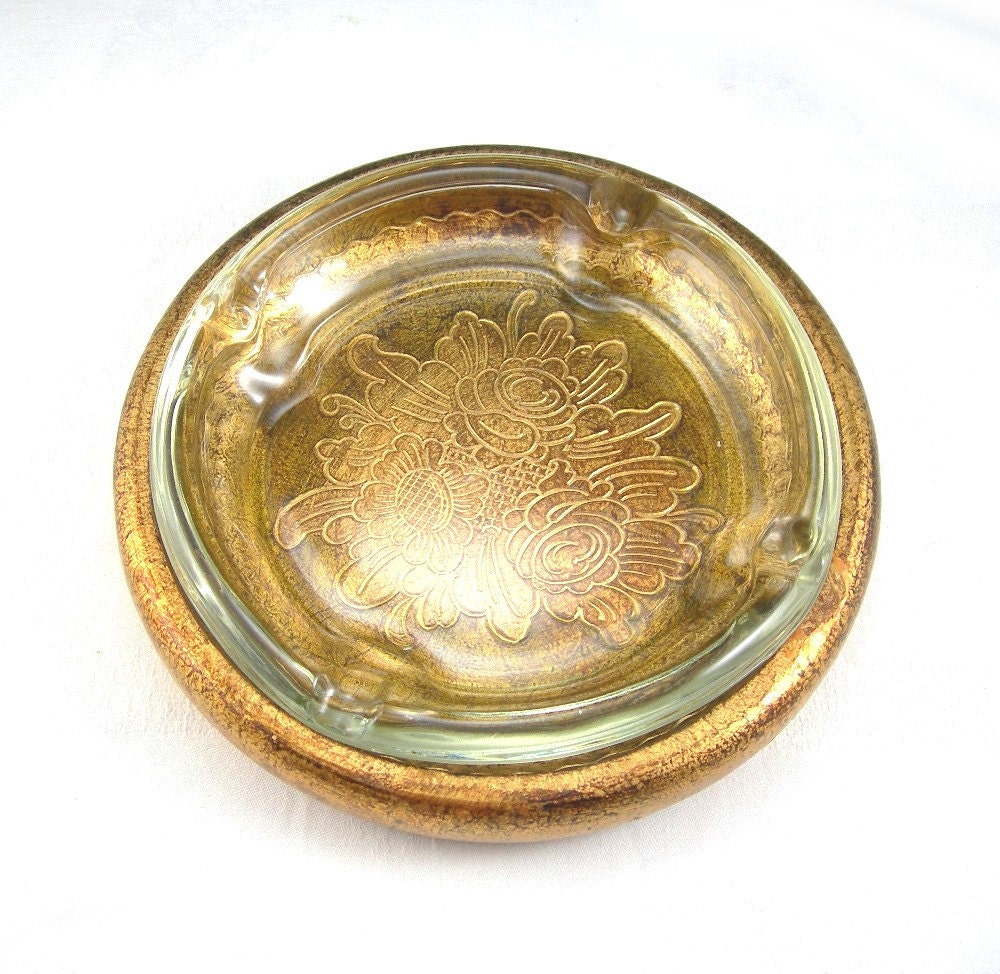 Italian Florentine Ashtray Round Gold Gilt by AtticDustAntiques