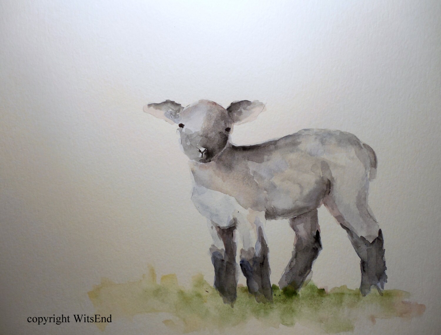Black Lamb painting original Sheep nursery watercolor animal