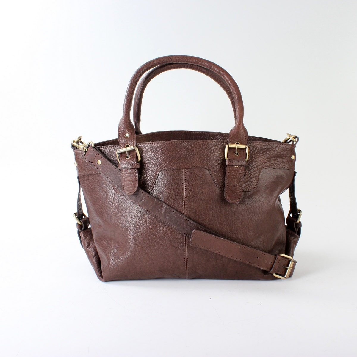 Large Leather Handbag Purse in Chocolate Brown