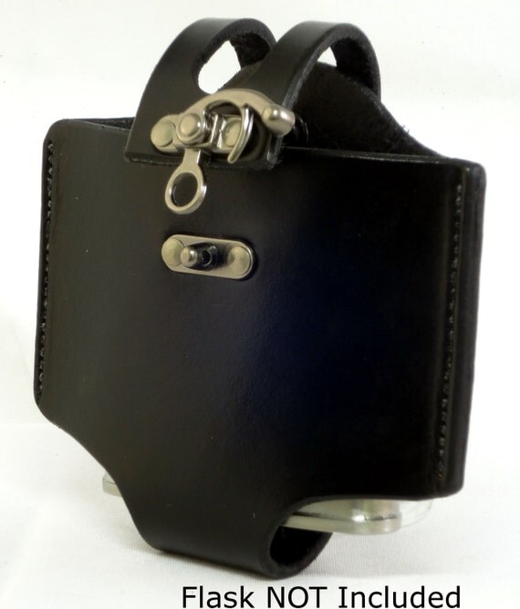 Handmade 6oz Leather Flask Holder in Black. Perfect by mojoleather