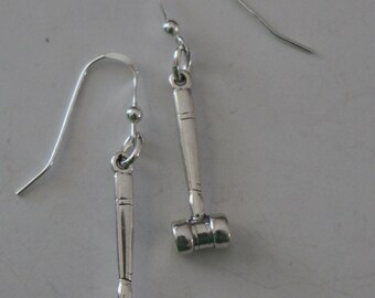 Sterling Silver 3D GAVEL Earrings -- Courtroom, Judge, Law, Attorney, Legal
