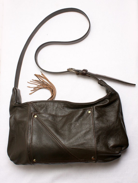 Brown Genuine Leather Purse with Zipper Shoulder Bag by JulieMeyer