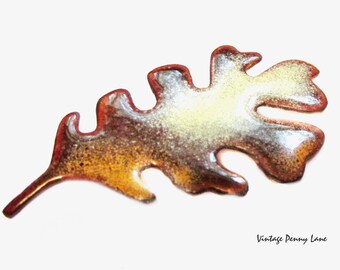 Handmade Oak Leaf Brooch, Enamelware Copper Pin