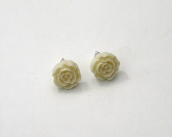 Cream Flower Earrings, Flower Stud Earrings