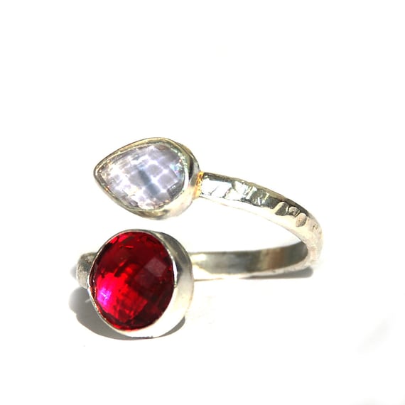 Red and White Zirconium Double stone Silver Ring