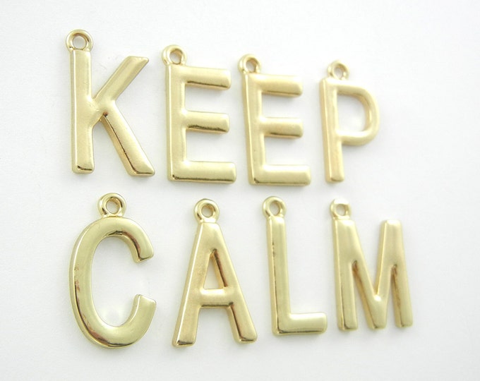 Set of KEEP CALM Letter Charms Gold-tone Message Word Charms Jewelry Supplies