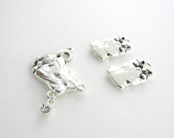 Set of Silver-tone Cat in a Bag Pendant and Charms