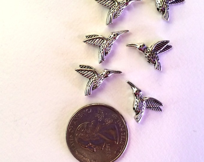 Set of 6 Pewter Hummingbird Beads
