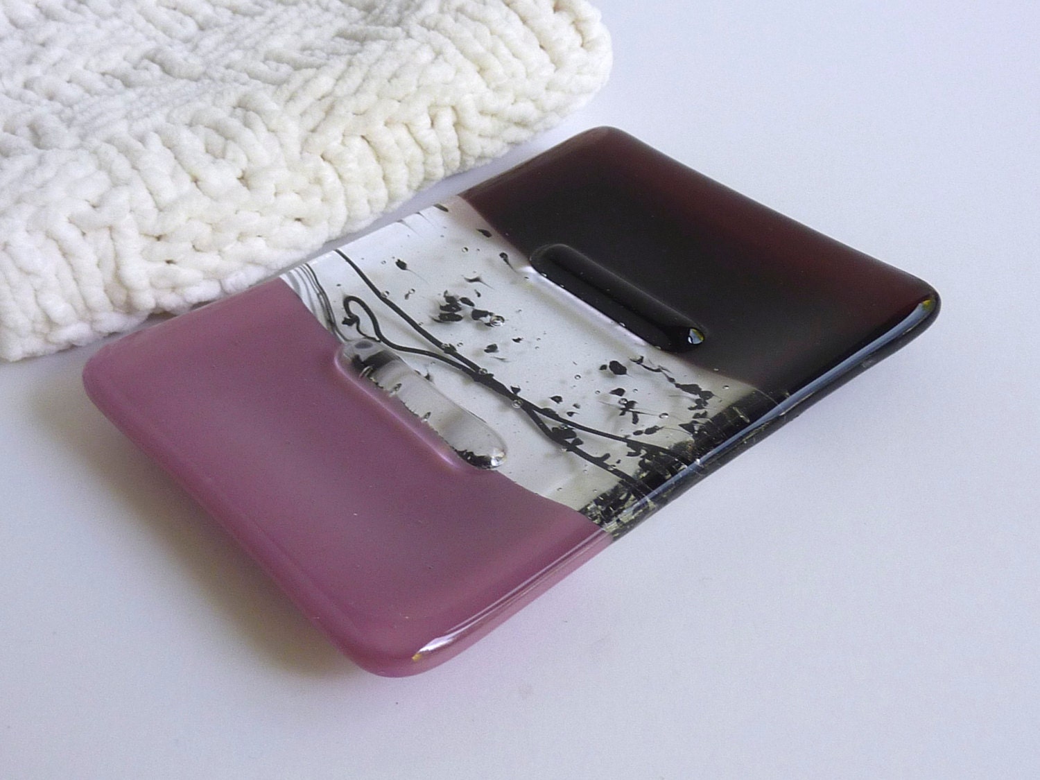 Fused Glass Soap Dish in Deep Plum