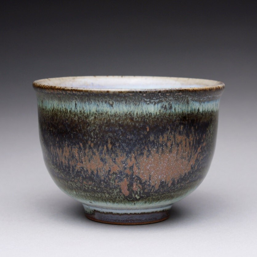 handmade teacup tea bowl ceramic cup with orange shino and