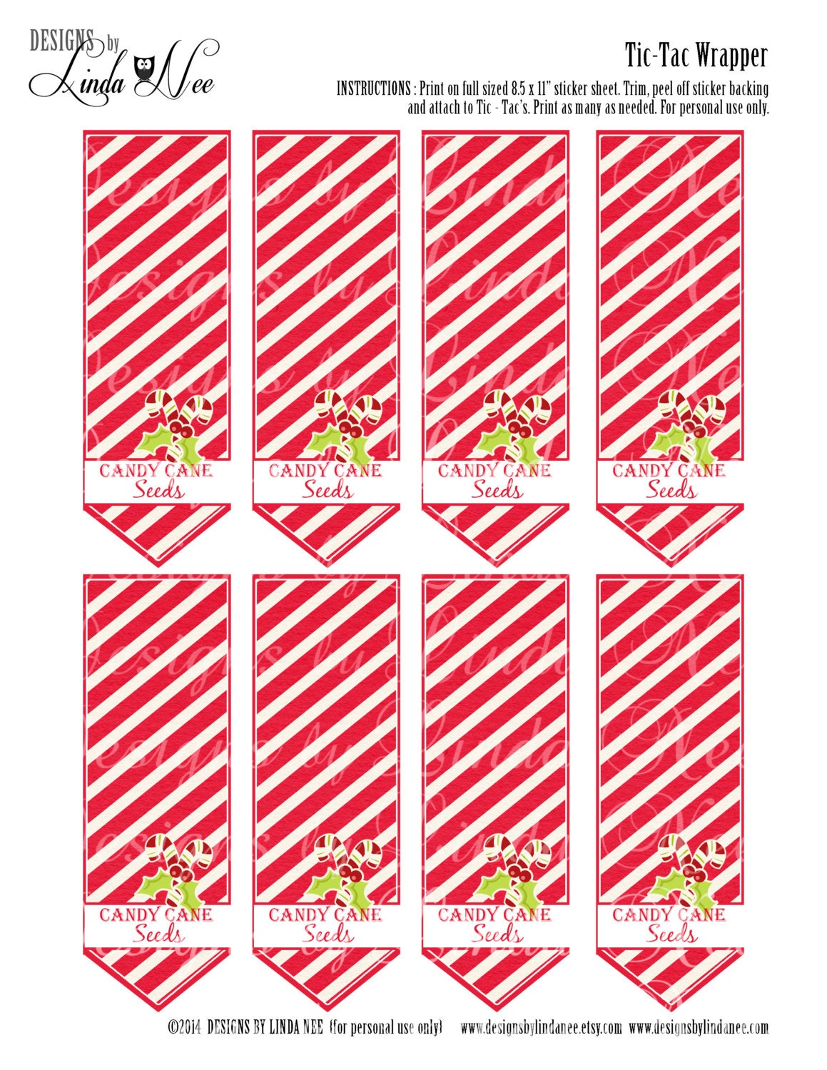 Tic Tac Candy Cane Seeds Printable Party Package Snowmen
