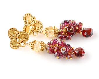Garnet Earrings, Citrine Earrings, 18K Gold Garnet Earrings, 18K Garnet Earrings, 14K Gold Garnet Earrings, 14K Garnet Earrings