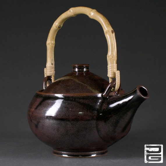 Items similar to Stoneware Teapot with Bamboo Handle on Etsy