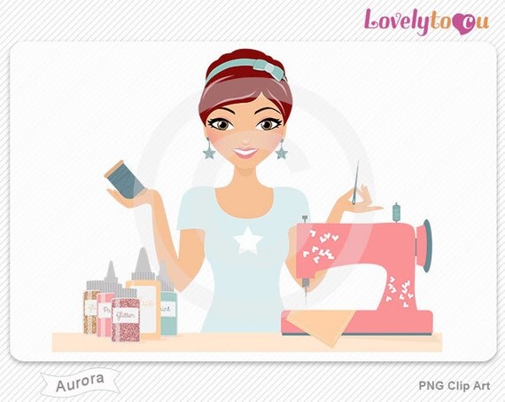 Sewing and crafting clipart woman crafter digital by Lovelytocu