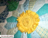 Blue and yellow Dresden Plate Flowers Lap or Throw Quilt 60 x 47