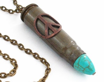 A Chance at Peace Bullet Necklace Jewelry - Recycled Bullet Necklace - Extra Long Chain