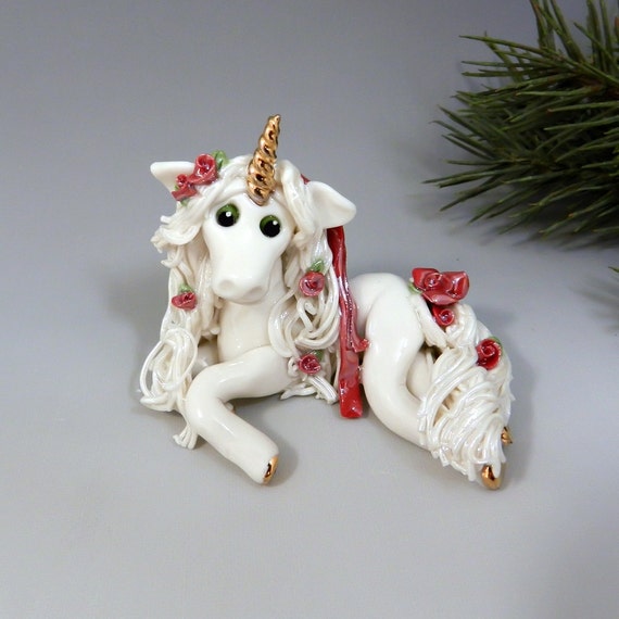 unicorn christmas ornament figurine red roses handmade unicorn christmas ornament figurine red roses handmade