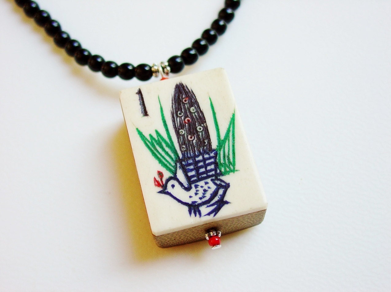 Mahjong Necklace / Vintage / Tile / Mahjong / MahJong / Bone