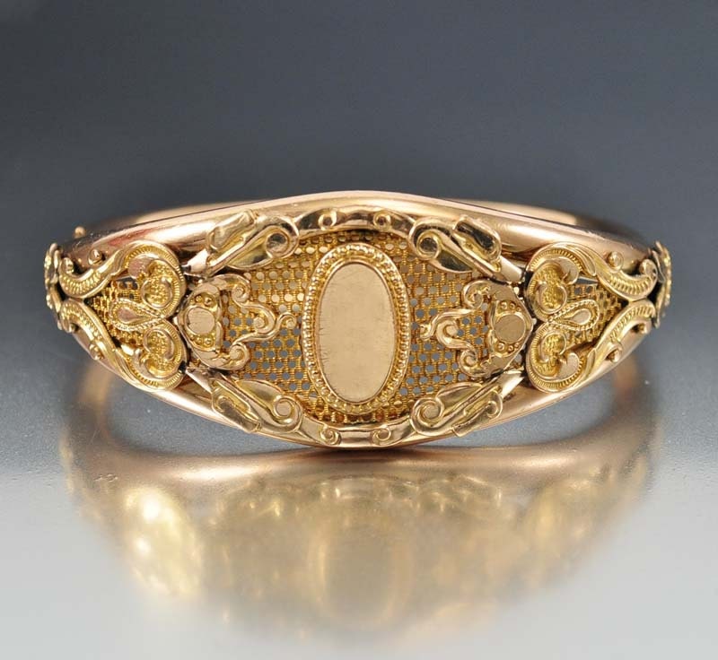 Antique Victorian Gold Filled Bangle Bracelet Monogram Wide