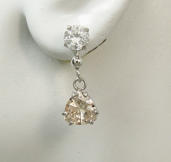 EARRING JACKETS for Studs 14k White Gold Dangle 8mm Triangle