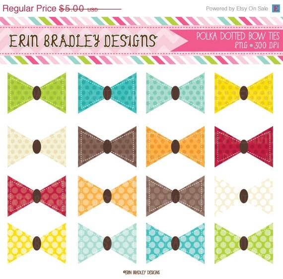 50% OFF Bowtie Commercial Use Clipart Graphics Little Man Bow Ties with Polka Dots Instant Download Il_570xn