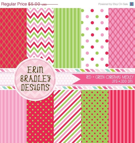 50% OFF SALE Christmas Holiday Digital Paper Pack Pink Green & Red Commercial Use INSTANT Download Il_570xn
