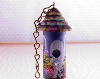 Hand Painted Blue and White Birdhouse Ornament , Hand Painted