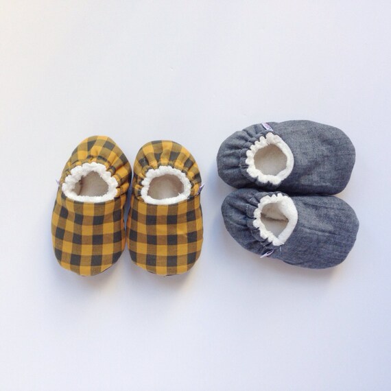 Baby Boy Slippers in Plaid & Chambray by MaggieBogart on Etsy