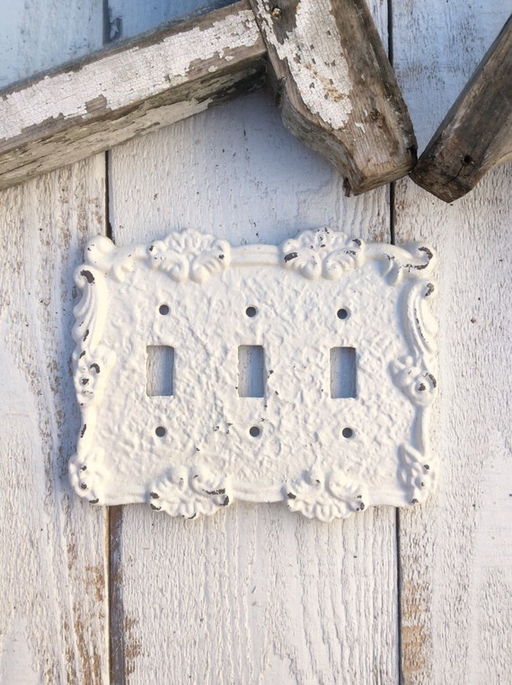 Triple Light Switch Cover Metal Wall Decor Creamy White